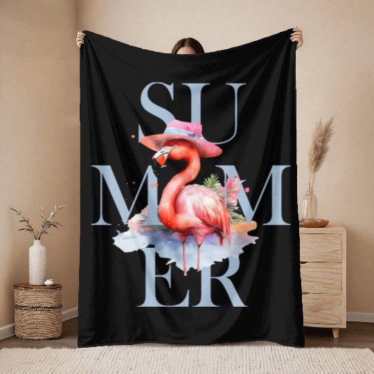 Summer Flamingo Throw Blankets