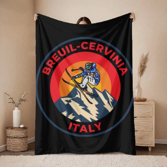 Vintage Cool Skiing Breuil Cervinia Italy Sunset Throw Blankets