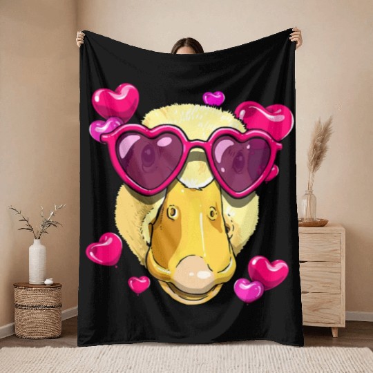 Valentines Day Duck Heart Love Day Couples Duck Throw Blankets