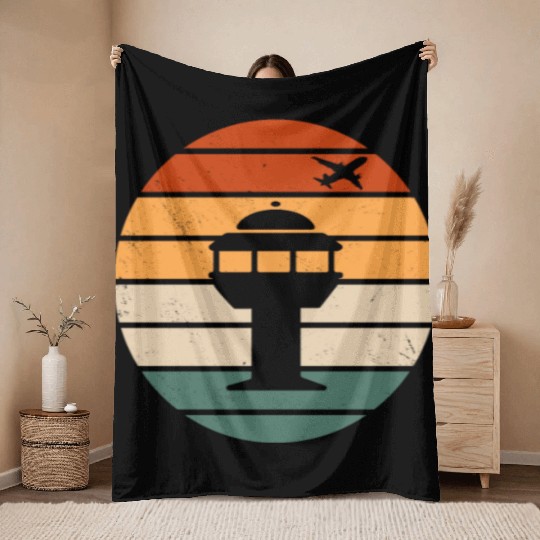 Retro Air Traffic Control Tower Throw Blankets