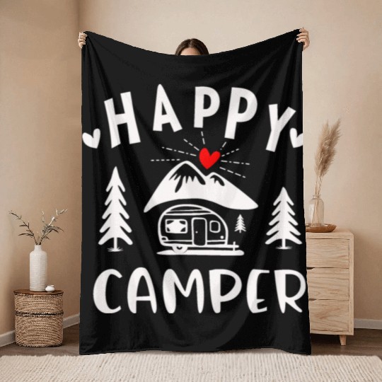 Happy Camper, Camping Throw Blankets For Women Men Kids