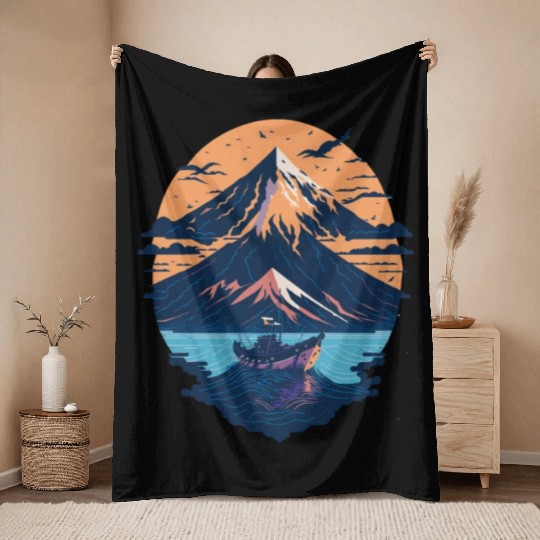 Serene Mount Fuji Sunset Peaceful River Scenery Throw Blankets