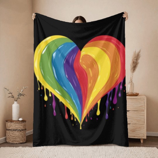 LGBTQ+ Empowerment: Rainbow Heart, Support Gay, Throw Blankets
