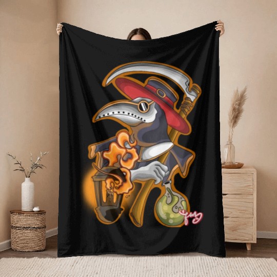 plague doctor Throw Blankets