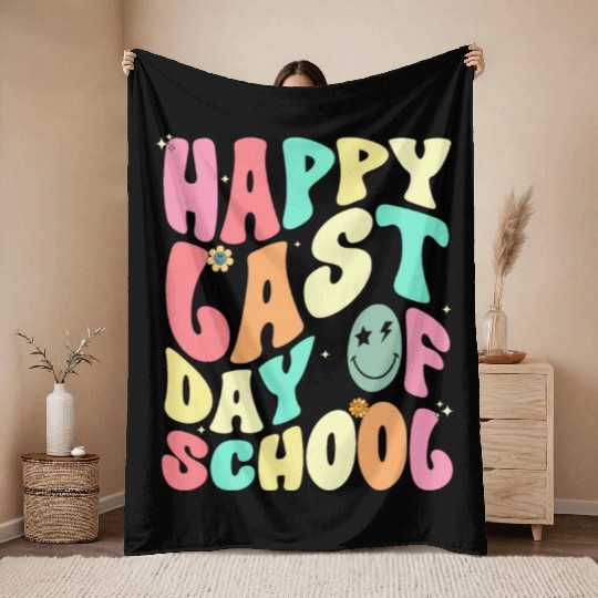 Groovy Happy Last Day of School Teacher Student Throw Blankets