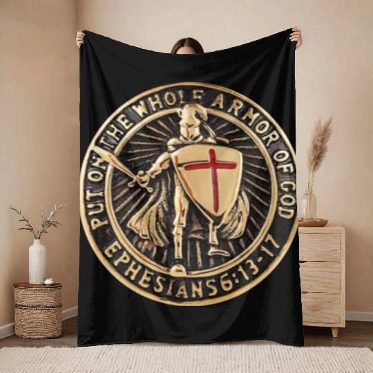 Armor Of God Christian Knight Throw Blankets