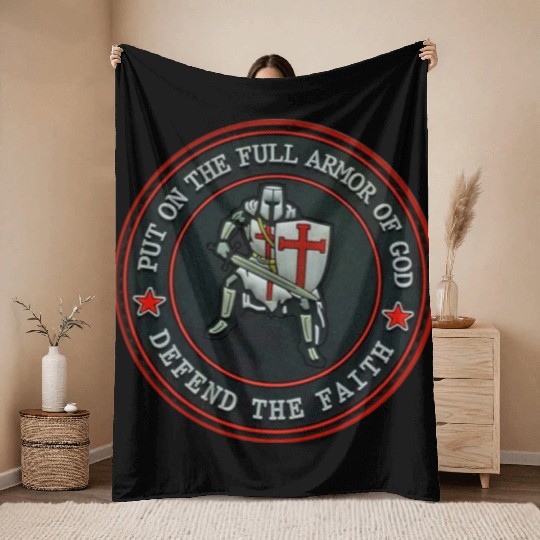 Armor Of God Defender Of Faith Throw Blankets