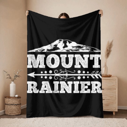 Mount Rainier climber Hiker Mountains Throw Blankets