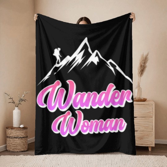 Wanderwoman Hiker Mountaineer Wanderlust Throw Blankets