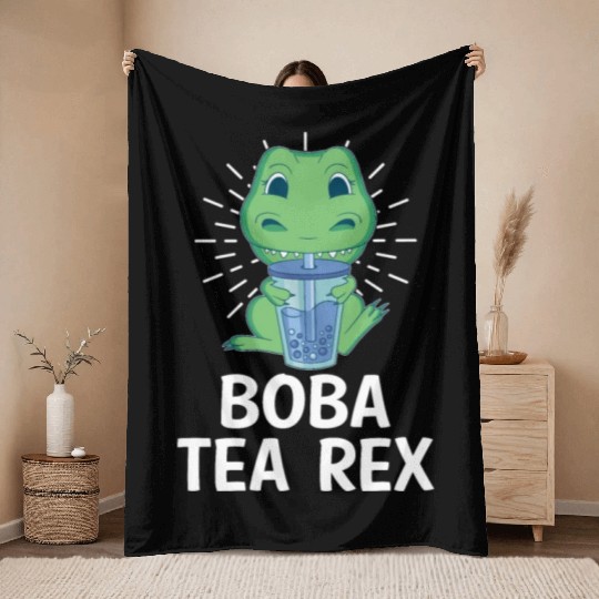 Boba Tea Rex Bubble Tea Lover Boba Tea Drinker Throw Blankets