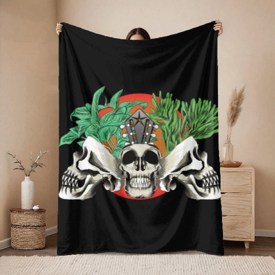 Skull Plant of the blood moon night light Throw Blankets