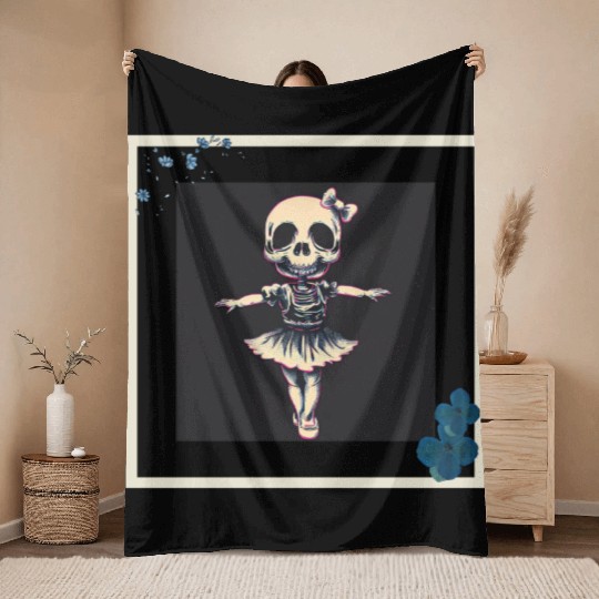 Cute skull ballet with flowers Throw Blankets