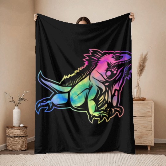 Colorful Lizard Iguana Reptile Lover Throw Blankets