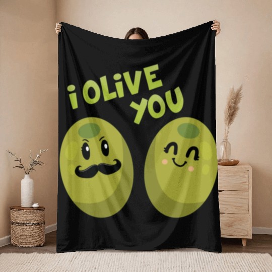 Green Olives Valentine Olive You Throw Blankets