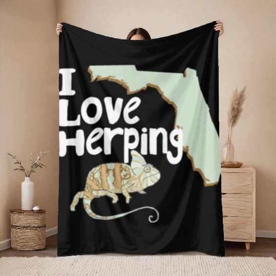 Florida Chameleon I Love Herping Throw Blankets