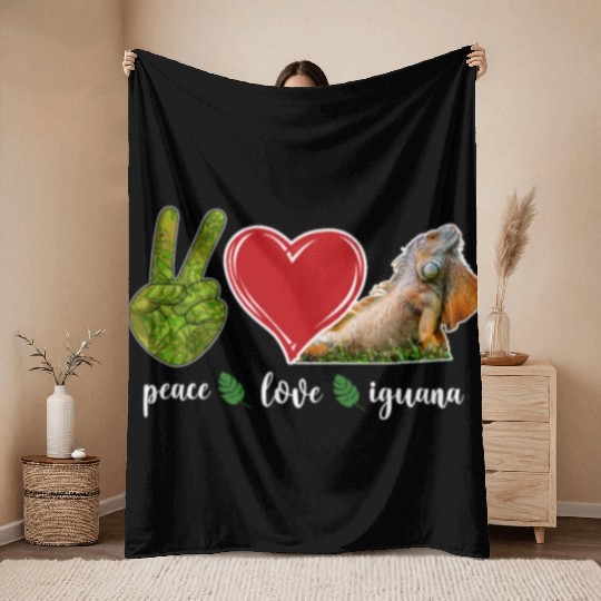 Peace Love Iguana Heart Throw Blankets