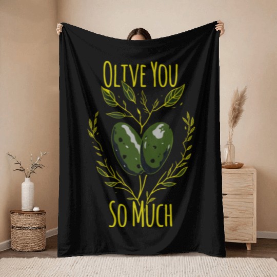 Olive Love Pun Olive Oil I Love You Throw Blankets