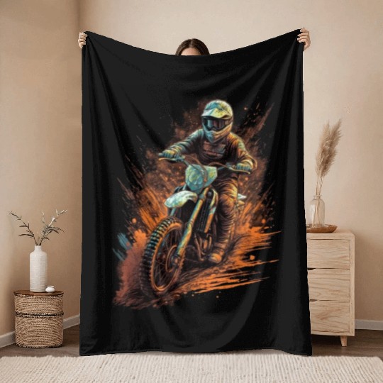 Dirt Bike Offroad Riding Motocross Biker Throw Blankets