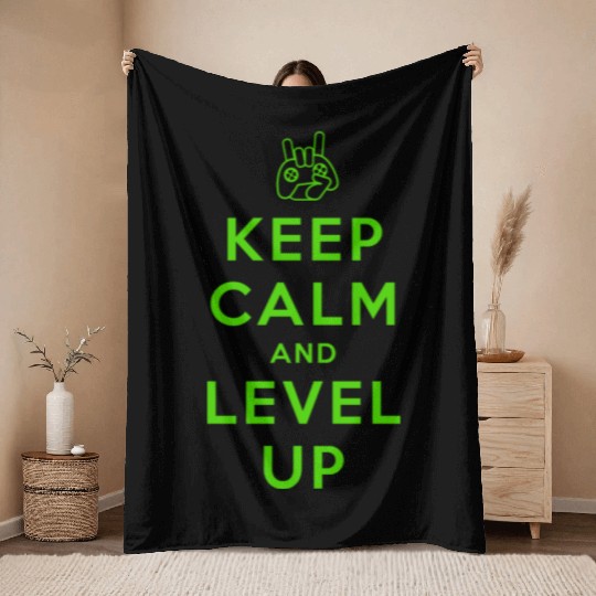keep calm and level up Throw Blankets