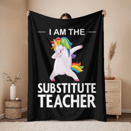 Funny I Am The Substitute Teacher Dabbing Colorful Throw Blankets