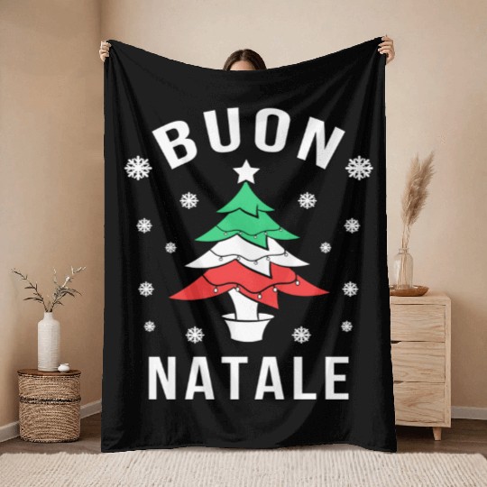 Italian Flag Tree Buon Natale Throw Blankets