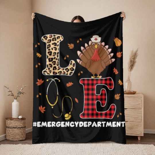 Emergency Department Thanksgiving Outfit Throw Blankets