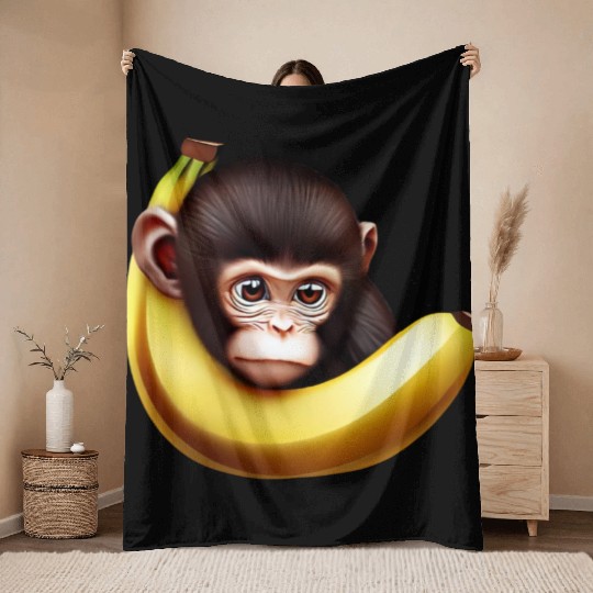 Monkey hide and seek banana Throw Blankets