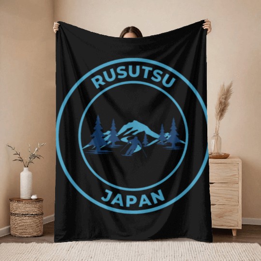 Retro Cool Skiing Rusutsu Japan Vacation Souvenir Throw Blankets