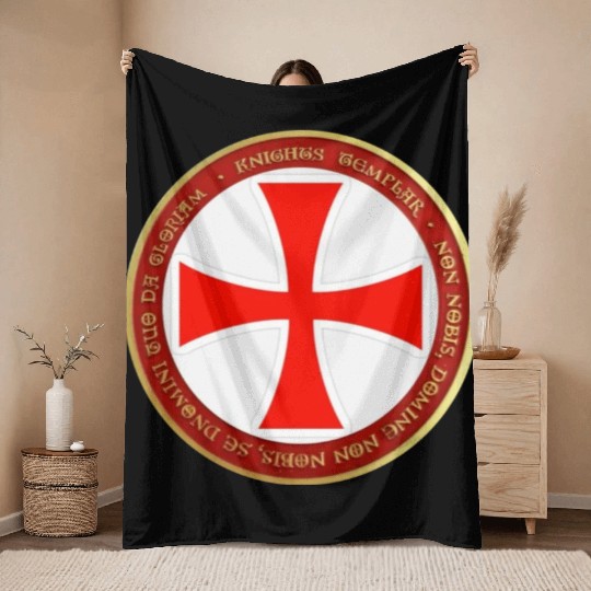 Knights templar cross shield Throw Blankets