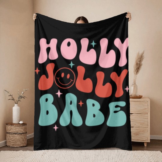 Holly Jolly Babe Throw Blankets
