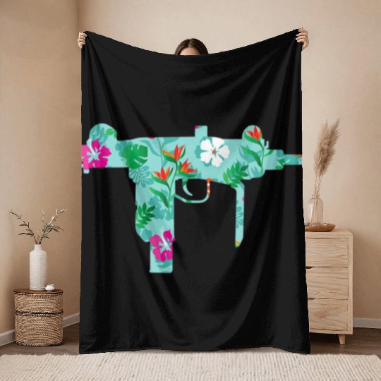 Tropical Gun Lover Firearm Beach Hawaiian Throw Blankets