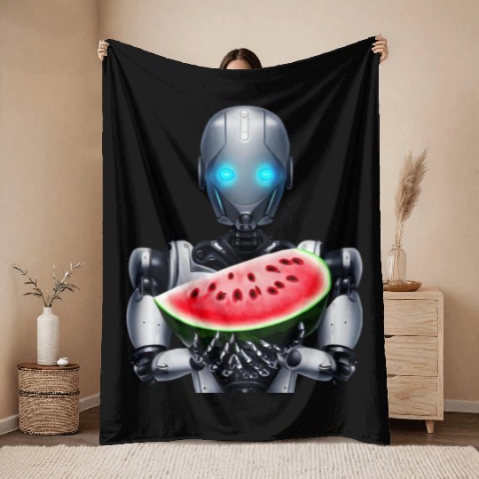 Watermelon for the robot Throw Blankets