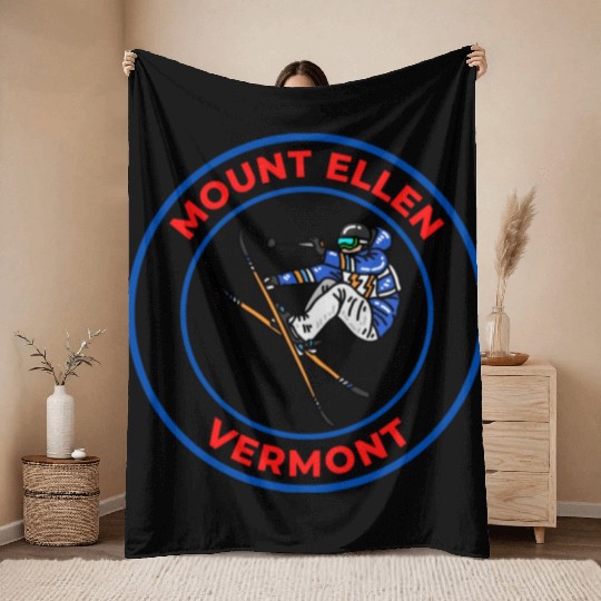 Retro Cool Skiing in Mount Ellen Vermont Souvenir Throw Blankets