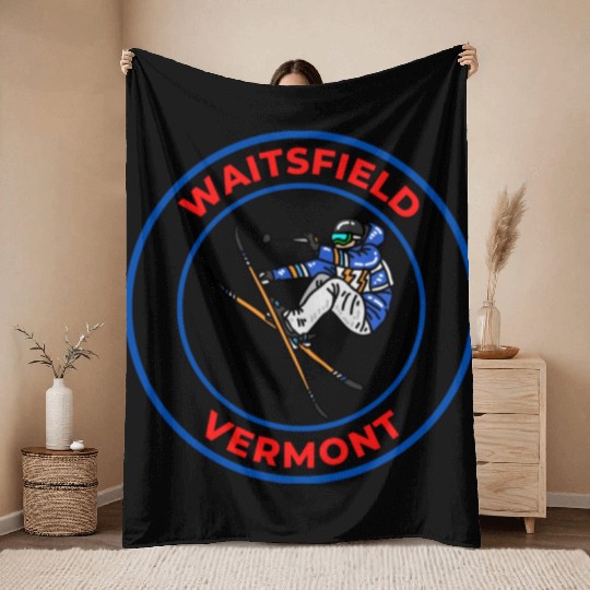 Retro Cool Skiing in Waitsfield Vermont Souvenir Throw Blankets