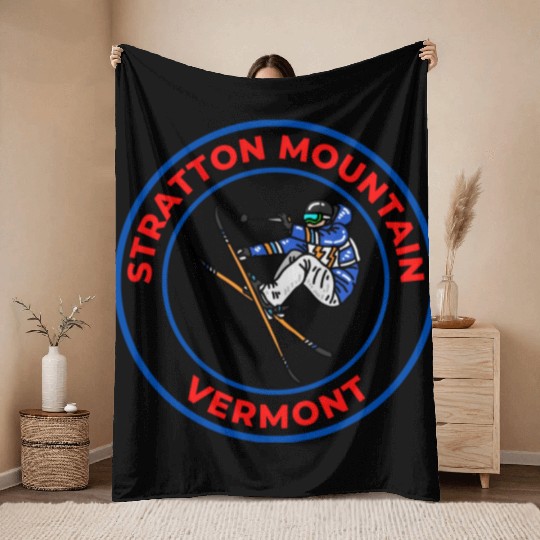 Retro Skiing Stratton Mountain Vermont Souvenir Throw Blankets