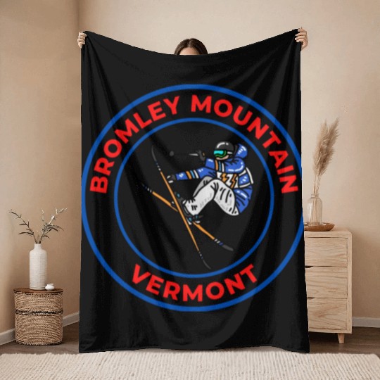 Retro Skiing Bromley Mountain Vermont Souvenir Throw Blankets