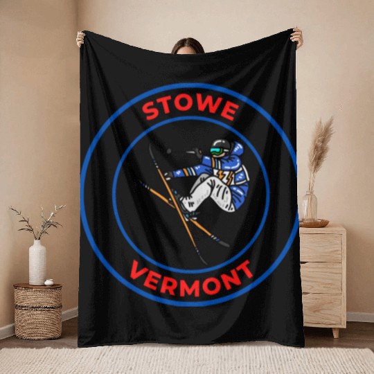 Retro Skiing in Stowe Vermont Holiday Souvenir Throw Blankets