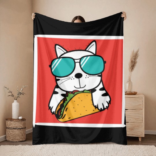 Cool Cat Taco Lover Throw Blankets