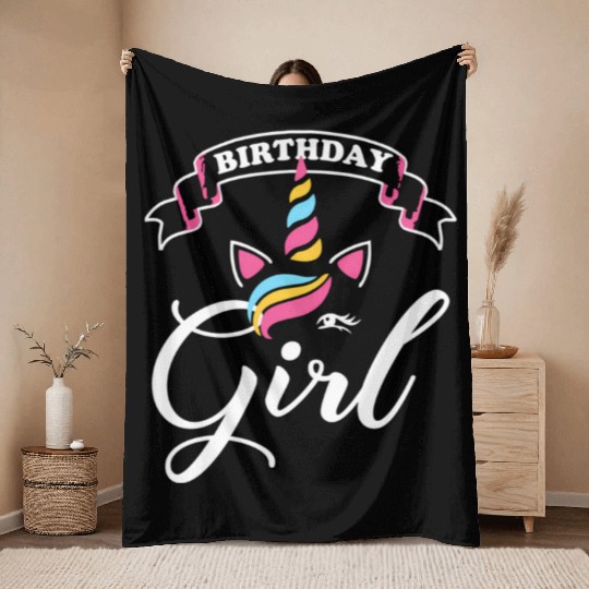 Rainbow Unicorn Happy Party Throw Blankets