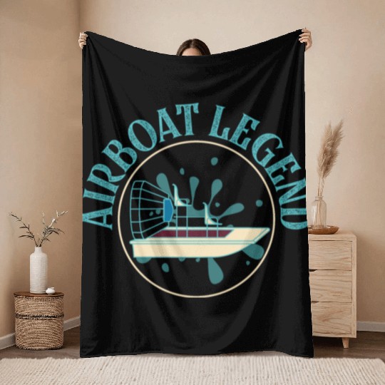 Airboat Legend Hydroplane Air Boat Propeller Swamp Throw Blankets