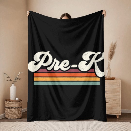 Retro Pre K Teacher Back To School Throw Blankets