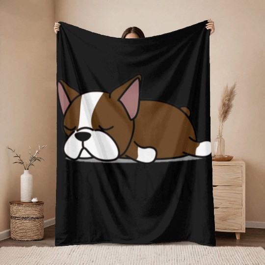 Red Boston Terrier Boston Mama Throw Blankets