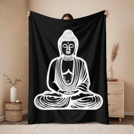 Deep Meditation Buddha Portrait Spiritual Nature Throw Blankets