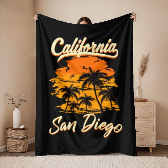 San Diego California Beach Throw Blankets