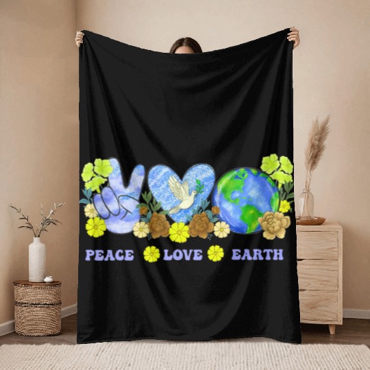 Peace Love Earth Peace Love People Earth Day Throw Blankets