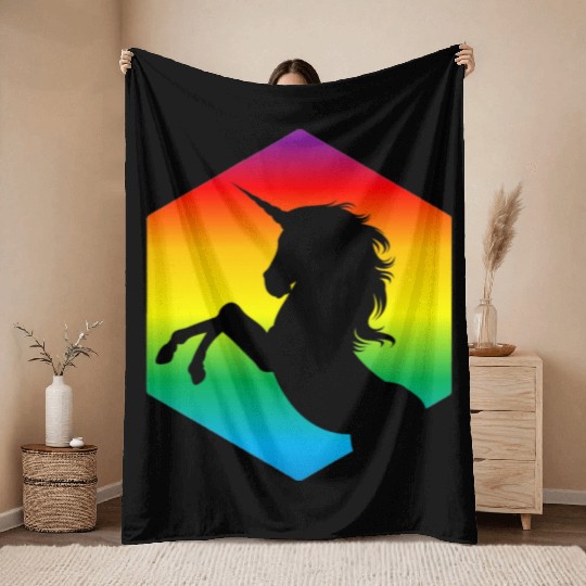 Rainbow Unicorn d20 Silhouette | TTRPG Pride Throw Blankets