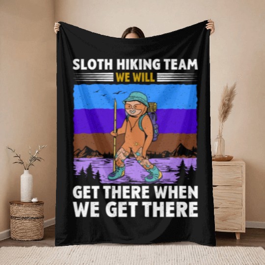 Sloth Hiking Team Wanderlust funny Mountaineer Throw Blankets
