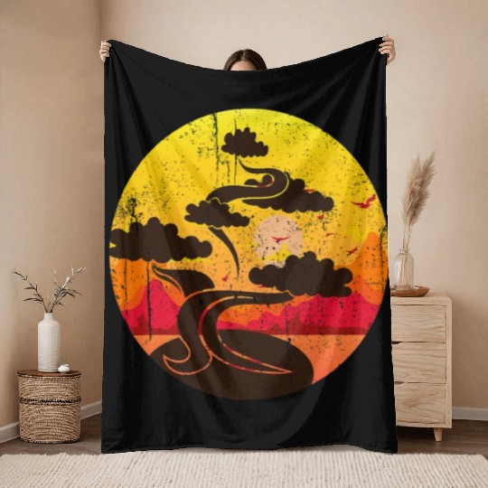 Gardening Bonsai Lover Asia Sunset Japan Throw Blankets
