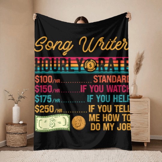 Funny Vintage Song Writer Hourly Rate Job Title Throw Blankets