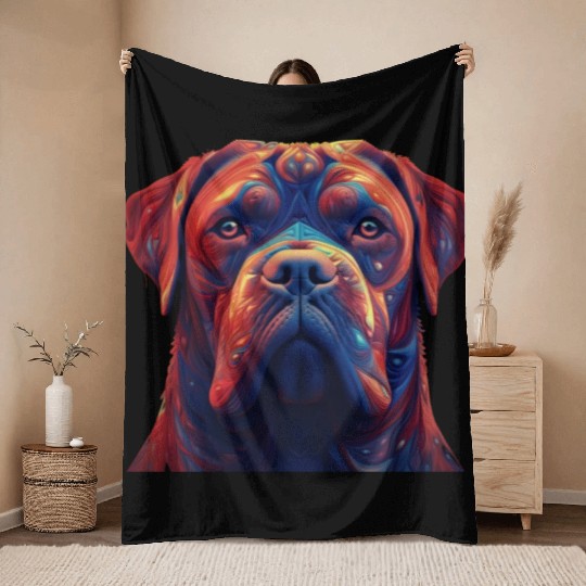 Psychedelic AI Dogue de Bordeaux Throw Blankets